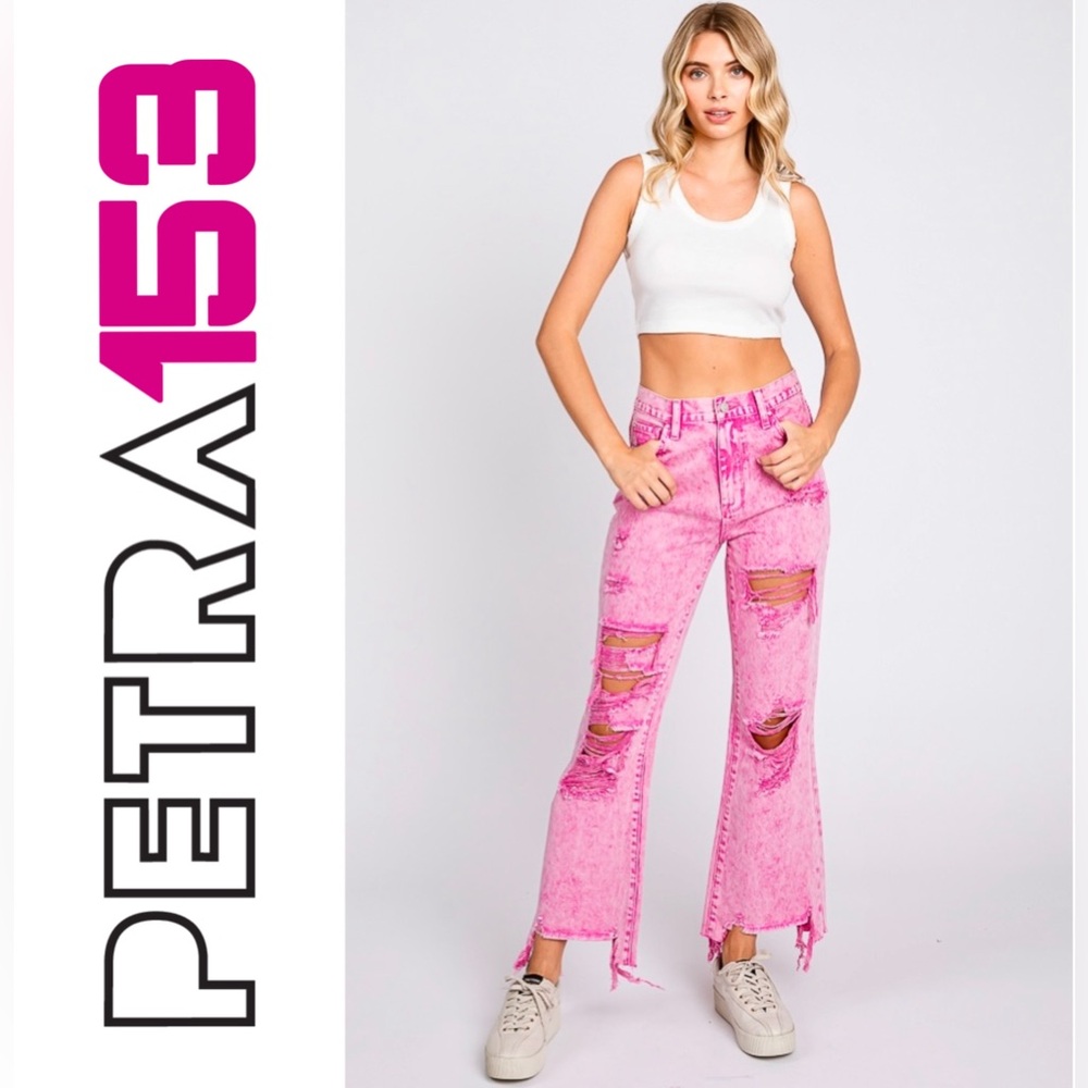 PETRA153 High-Rise Vintage Cropped Flare Jeans in Acid Pink, NWT,  Size 3